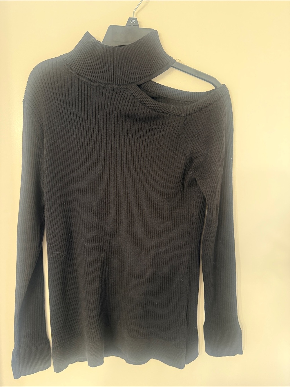 Black Cutout Shoulder DKNY Mockneck Knit Top New With Tags